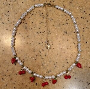NWOT Betsey Johnson Cherries Strawberries and Pearls Necklace with Extender